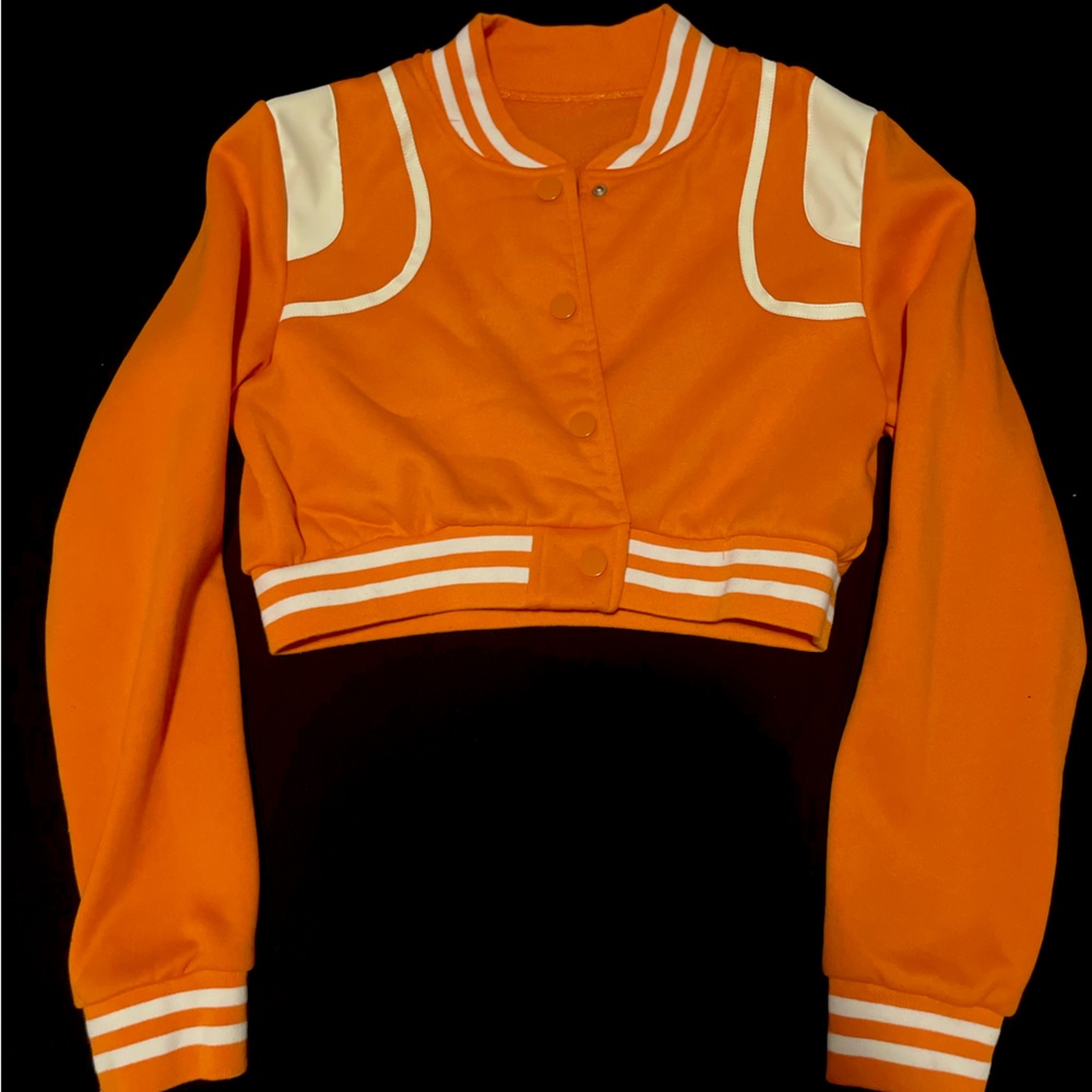 Orange Cropped Varsity Look Alike Jacket